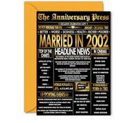 Gold 23rd Anniversary Card for Women Men - Golden Newspaper Married in 2002 - Happy 23 Year Wedding Anniversary Card for Companion Husband Partner Wife, 5x7 Inch Anniversaries Greeting Cards
