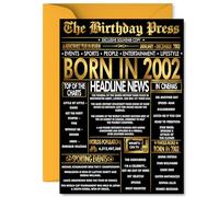 Gold 23rd Birthday Card for Men Women - Black & Golden Newspaper Born in 2002 - Happy 23 Birthday Cards for Grandson Niece Cousin Brother Friend Nephew, A5 Bday Greeting Cards
