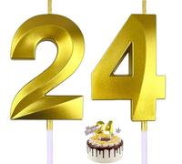 Gold 24th Birthday Candle, 3D Number 24 Cake Topper Decoration for Boys & Girls - Versatile Party Supplies for Birthdays, Wedding Anniversaries, and Corporate Celebrations
