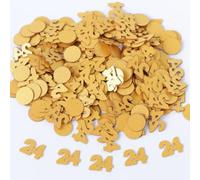 Gold 24th Birthday Table Confetti with Circles - Pearlescent Card Decorations for Age, Bday, Anniversary or Milestone Party - Scatter or Sprinkle