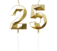 Gold 25th Birthday Decorations with 3D Multi-Faceted Diamond-Like Design, 25th Birthday Cake Topper for Boys Girls Adults Party Decorations, Number Candles for Wedding Anniversary Cake Decoration
