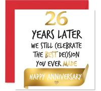 Gold 26th Anniversary Card for Women and Men, Celebrate Best Decision