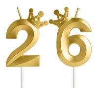 Gold 26th Birthday Candles,Crown Number 26 Candle 62th Birthday Candle for Cake Decorations,Happy Birthday Candle Cake Topper Decor for Girls Boy Men Women Anniversary Birthday Party Supply