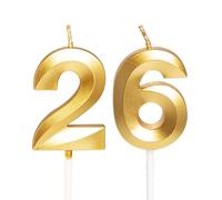 Gold 26th Birthday Candles Number 26 Candles for Birthday Cake, 26th Candles Gold 26 Birthday Candles for Cake, 26th Birthday Cake Candles Cake Toppers Decorations for 26 Year Old Her Women Him Men
