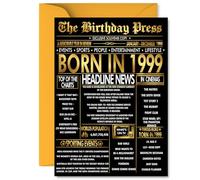 Gold 26th Birthday Card for Men Women - Black & Golden Newspaper Born in 1999 - Happy 26 Birthday Cards for Cousin Uncle Niece Auntie Husband Friend, 5x7 Inch Bday Greeting Cards