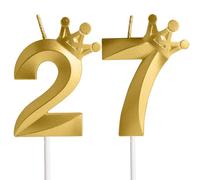 Gold 27th Birthday Candles,Crown Number 27 Candle,72th Birthday Candle for Cake Decorations,Happy Birthday Candle Cake Topper Decor for Girls Boy Men Women Anniversary Birthday Party Supply