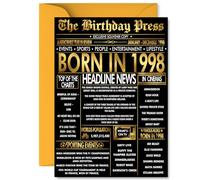 Gold 27th Birthday Card for Men Women - Black & Golden Newspaper Born in 1998 - Happy 27 Birthday Cards for Cousin Sister Niece Son Auntie Husband, A5 Bday Greeting Cards