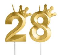 Gold 28th Birthday Candles,Crown Number 28 Candle,82th Birthday Candle for Cake Decorations,Happy Birthday Candle Cake Topper Decor for Girls Boy Men Women Anniversary Birthday Party Supply