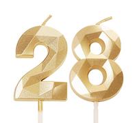 Gold 28th Birthday Candles Number for Cake Toppers, Decorations for Year Old Her Women Him Men