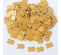 Gold 28th Birthday Table Confetti with Circles - Pearlescent Card Decorations for Age, Bday, Anniversary or Milestone Party - Scatter or Sprinkle