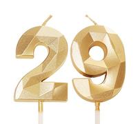 Gold 29 Birthday Candles - 29th Candles for Cake, Cake Toppers for 29 Year Olds