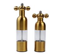 (Gold,2PCS) Salt, Pepper Modern Manual Grinder Set with Solid Handle - Stainless Steel Juego de Molinillo Dorado/Antique Faucet Shakers | Refillable Adjustable Coarseness Mill for BBQ Restaurant, Home