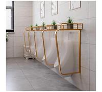 Gold 3-Pcs Tempered Glass Urinal Screen, Wall-Mounted Toilet Partition with Stainless Steel Frame, Men's Privacy Baffle for Public Restrooms, Durable Divider for Public Spaces
