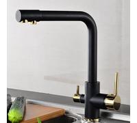Gold 3-Way Kitchen Faucet with Drinking Water Filter 360° Swivel Spout & Dual Handle Control Premium Quality Water Tap for Home & Kitchen Use