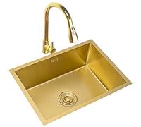 Gold 304 Stainless Steel Single Bowl Kitchen Bar Sink RV Top/Undermount Sink with Drain Elegant Design Durable Size 55x40x21cm Perfect for Modern Kitchens