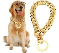 Gold,30in, Strong Dog Chain Collars, Stainless Steel Heavy Duty Adjustable Safety Control Choker Chain for Large Dog Pet Strainin