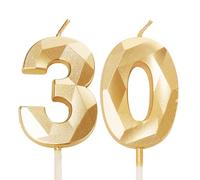 Gold 30th Birthday Candles - 30 Candles for Cake Toppers, Perfect for 30 Year Olds