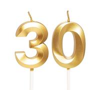 Gold 30th Birthday Candles Number 30 Candles for Birthday Cake, 30th Candles Gold 30 Birthday Candles for Cake, 30th Birthday Cake Candles Cake Toppers Decorations for 30 Year Old Women Men
