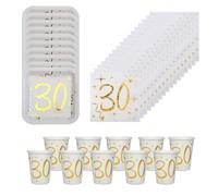Gold 30th Birthday Party Pack with Plates Napkins and Cups, 30th Birthday Tableware, 30th Party Decorations, Gold 30th Party Set
