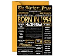 Gold 31st Birthday Card for Men Women - Black & Golden Newspaper Born in 1994 - Happy 31 Birthday Cards for Auntie Husband Uncle Neighbour Brother Daughter, A5 Bday Greeting Cards