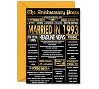 Gold 32nd Anniversary Card for Men Women - Golden Newspaper Married in 1993 - Happy 32 Year Wedding Anniversary Card for Husband Partner Wife Companion, A5 Anniversaries Greeting Cards