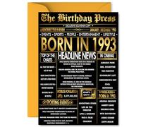 Gold 32nd Birthday Card for Men Women - Black & Golden Newspaper Born in 1993 - Happy 32 Birthday Cards for Husband Uncle Neighbour Brother Daughter Wife, A5 Bday Greeting Cards