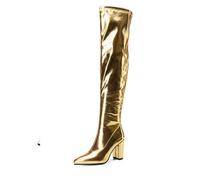 (gold, 33) Annymoli Women Over-the-knee Long Boots Pointed Toe Metallic Boots Thick High Heel Zipper Gogo Boot Lady Fashion Shoes Winter 46
