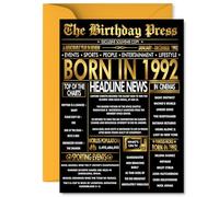 Gold 33rd Birthday Card for Men Women - Black & Golden Newspaper Born in 1992 - Happy 33 Birthday Cards for Neighbour Brother Wife Son Nephew Daughter, 5x7 Inch Bday Greeting Cards