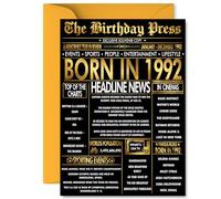 Gold 33rd Birthday Card for Men Women - Black & Golden Newspaper Born in 1992 - Happy 33 Birthday Cards for Uncle Neighbour Brother Daughter Wife Nephew, A5 Bday Greeting Cards