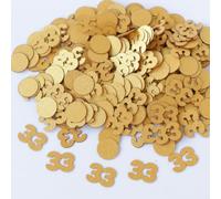 Gold 33rd Birthday Table Confetti with Circles - Pearlescent Card Decorations for Age, Bday, Anniversary or Milestone Party - Scatter or Sprinkle