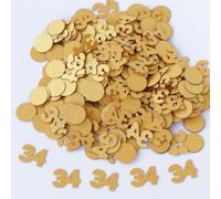 Gold 34th Birthday Table Confetti with Circles - Pearlescent Card Decorations for Age, Bday, Anniversary or Milestone Party - Scatter or Sprinkle