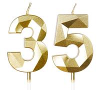 Gold 35th Birthday Candles - Number 35 Cake Topper Decorations for Birthday Party, Wedding Anniversary Celebration Supplies