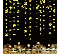 Gold 35th Birthday Decorations Number 35 Circle Dot Twinkle Star Garland Metallic Hanging Streamer Bunting Banner Backdrop for Womens Thirty Five Year Old Birthday 35th Anniversary Party Supplies
