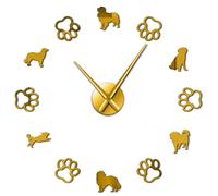 (gold, 37 inch) Netherlands Dog Breeds Home Decor Small Caging Dog DIY Giant Wall Clock