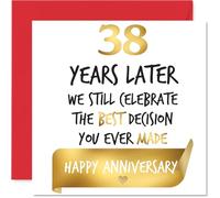 Gold 38th Anniversary Card for Women Men - Celebrate Best Decision - Happy 38 Year Anniversary Card for Wife Companion Partner Boyfriend, 145mm Golden Wedding Anniversaries Greeting Cards