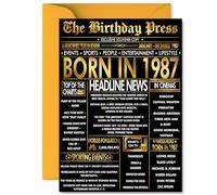Gold 38th Birthday Card for Men Women - Black & Golden Newspaper Born in 1987 - Happy 38 Birthday Cards for Cousin Son Brother Husband Auntie Wife, A5 Bday Greeting Cards