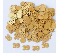 Gold 39th Birthday Table Confetti with Circles - Pearlescent Card Decorations for Age, Bday, Anniversary or Milestone Party - Scatter or Sprinkle