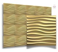 Gold 3D Panels, 50 x 50 cm, PVC Plastic Panels, Wall Panels, Gaming Room Wall Ceiling, 3D Look, Pack of 12, 3 m² PVC 3D Panels, D105 Wave, Champagne Gold