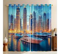 Gold 3D Printed Blackout Curtains W 55" x L 69" Luxury city buildings Eyelet Drapes Thermal Insulated Noise Reducing Room Darkening Bedroom and Kids Room Set of 2