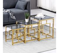 Gold 3Pcs Nesting Table Sets Black Glass End Table