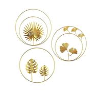 (Gold)3Pcs Round Ginkgo Leaf Wall Decor, Metal Iron Leaf Wall Sculptures, Decorative Iron Wall Sculptures, Iron Wall Art Sculptures for Home Office Li