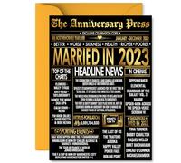 Gold 3rd Anniversary Card for Men Women - Newspaper Married in 2023 - Happy 3 Year Wedding Anniversary Card for Companion Wife Partner Husband, A5 Anniversaries Greeting Cards