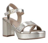 (Gold, 4 (Adults')) Hush Puppies Ophelia Leather Heel Suede Women's Gold Sandals