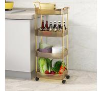Gold 4-Tier Acrylic Storage Trolley with Lockable Wheels, Mobile Utility Rolling Rack for Kitchen, Bathroom, and Study nization, Stylish and Functional Shelves
