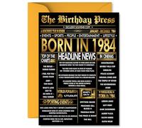 Gold 41st Birthday Card for Men Women - Black & Golden Newspaper Born in 1984 - Happy 41 Birthday Cards for Uncle Auntie Nephew Sister Son Neighbour, 5x7 Inch Bday Greeting Cards