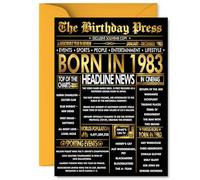 Gold 42nd Birthday Card for Men Women - Black & Golden Newspaper Born in 1983 - Happy 42 Birthday Cards for Auntie Nephew Sister Son Neighbour Cousin, 5x7 Inch Bday Greeting Cards
