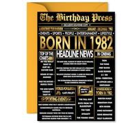 Gold 43rd Birthday Card for Men Women - Black & Golden Newspaper Born in 1982 - Happy 43 Birthday Cards for Wife Nephew Dad Niece Neighbour Colleague, A5 Bday Greeting Cards