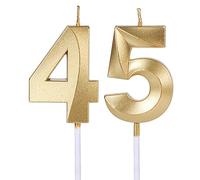 Gold 45th & 54th Birthday Candles for Cakes, Number 45 54 Glitter Candle Cake Topper for Party Anniversary Wedding Celebration Decoration