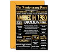 Gold 45th Anniversary Card for Men Women - Golden Newspaper Married in 1980 - Happy 45 Year Wedding Anniversary Card for Companion Husband Partner Wife, A5 Anniversaries Greeting Cards
