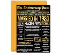 Gold 45th Anniversary Card for Women Men - Golden Newspaper Married in 1980 - Happy 45 Year Wedding Anniversary Card for Partner Wife Companion Husband, 5x7 Inch Anniversaries Greeting Cards